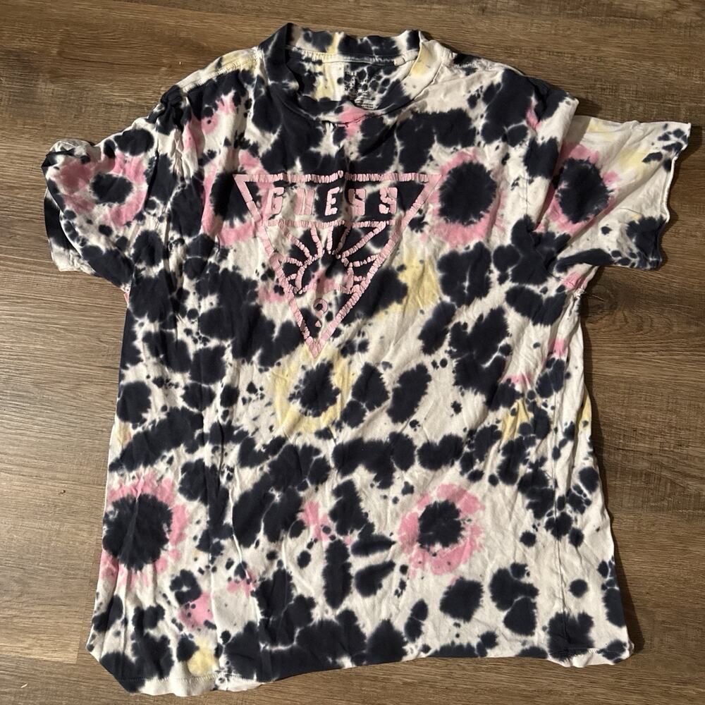 Guess Mens White BlackTie-Dye Short Sleeve Crew Neck Pullover T-Shirt Size M - Picture 4 of 8